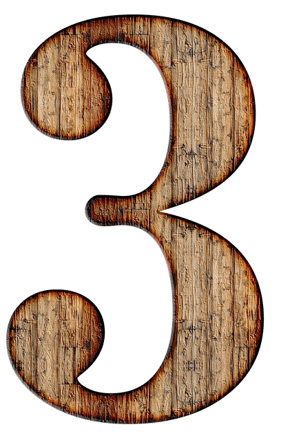 Large Wooden number three