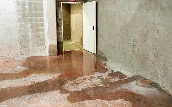 basement with water on the floor waterproofing