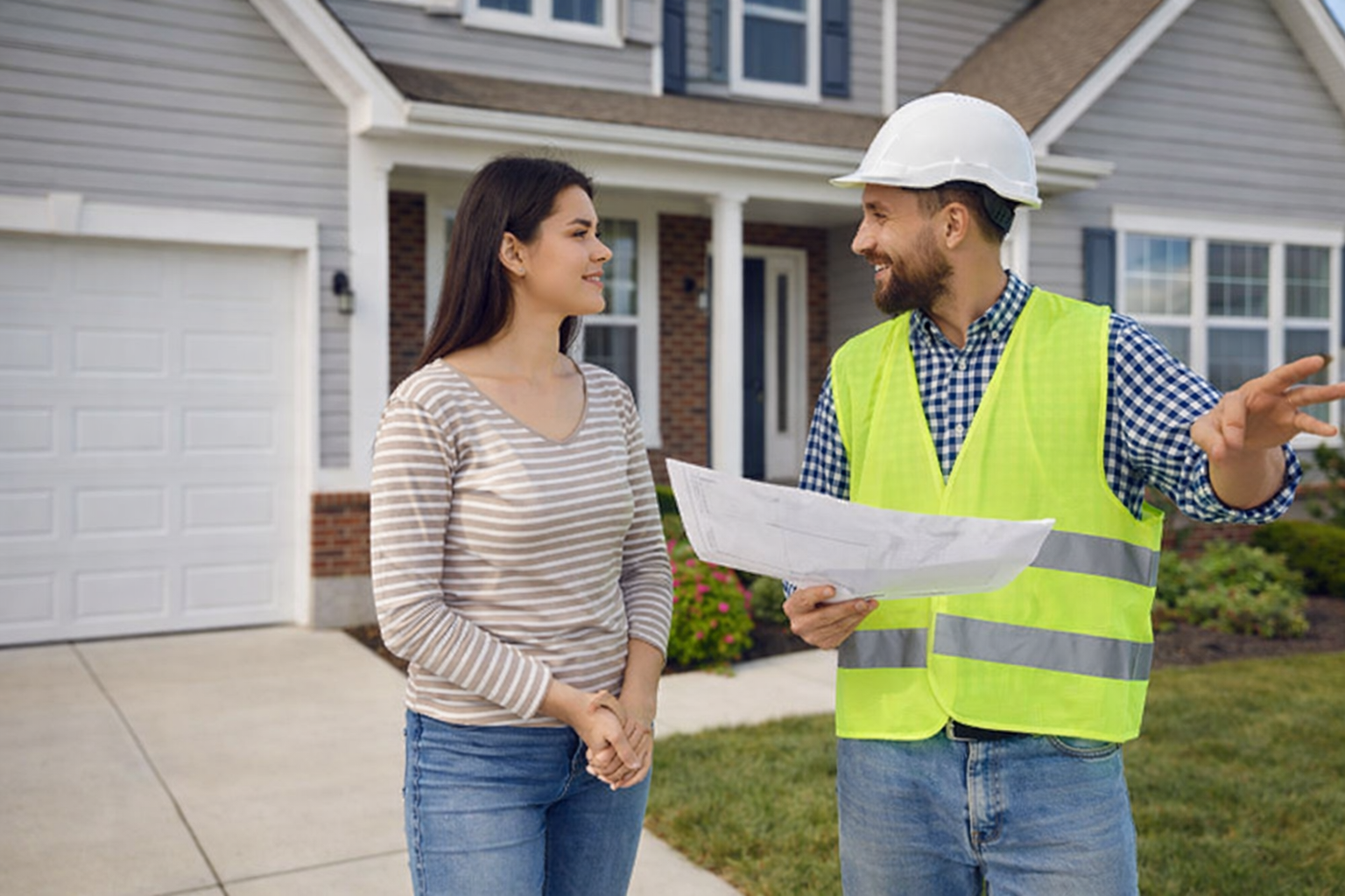 Contractor discussing plans with homeowner