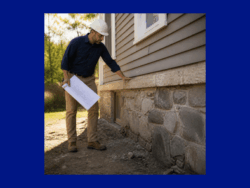 Reputable contractor inspecting a home foundation before recommending foundation repair systems.
